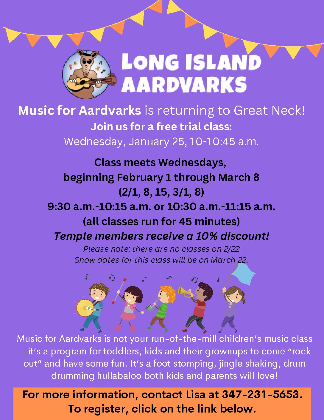 Music for Aardvarks 2/1-3/8 (no classes on 2/22)